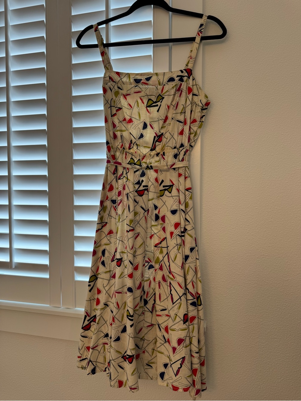 Cooperative Cream Sundress with Red, Navy & Lime Abstract Print